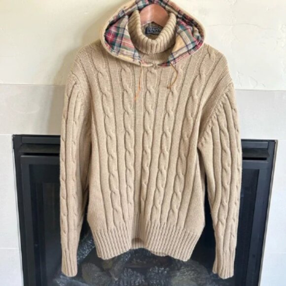 Gant Rugger Beige Wool Hoodie Jacket sz M RARE Cable Knit Sweater Varsity Preppy - Picture 1 of 11